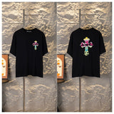 Ch hip-hop t shirts ch short-sleeved american pixel style mosaic heavy industry embroider distressed short-sleeved round neck t-shirt high street