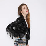 Women Leather Jacket Long Sleeve PU Leather Coat Tassel Punk Motorcycle Clothing Leather Jacket