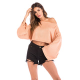 Women Knitted Sweater Autumn Long Sleeves Cropped