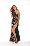 Women's Evening Gown Sexy One-Shoulder Backless Slit Sequins Dress Nightclub Dress