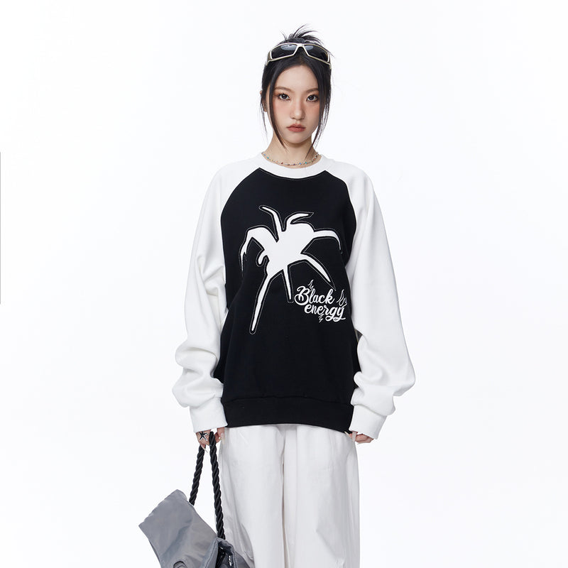 Unisex Hoodie Autumn Spider Patch Contrast Color Sweatshirt