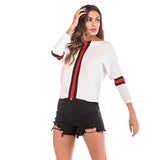 Women Knitted Sweater Autumn Long Sleeve Striped Patchwork Knitting Sweater Coat