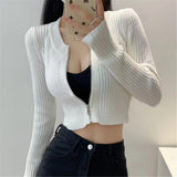 Women Sweater Knitwear Autumn and Winter round Neck Vertical Stripes Knitted Short Top Zipper Sweater