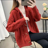 Women Knitted Cardigan Vintage Sweater Coat Loose Hooded Knit Cardigan