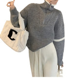 Women Knitwear Fall and Winter Lapels Half Zipper Sweater Loose Sweater