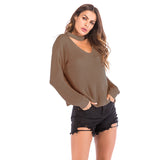 Women Knitted Sweater Autumn Sweater V-neck Top Women's Loose