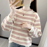 Women Knitted Pullover Turtleneck Striped Pullover Autumn and Winter Loose Knitted Bottoming Shirt Top