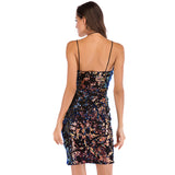 Women Evening Gown Sexy Nightclub V-neck Strap Backless Sequins Dress