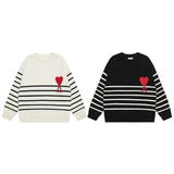 Ami araunrifheart jacquard round neck stripessweaterfall and winterknitting shirt loose woolen sweater couple