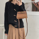 Women Knitted Cardigan Autumn and Winter Twist Knitted Cardigan round Neck Loose Sweater