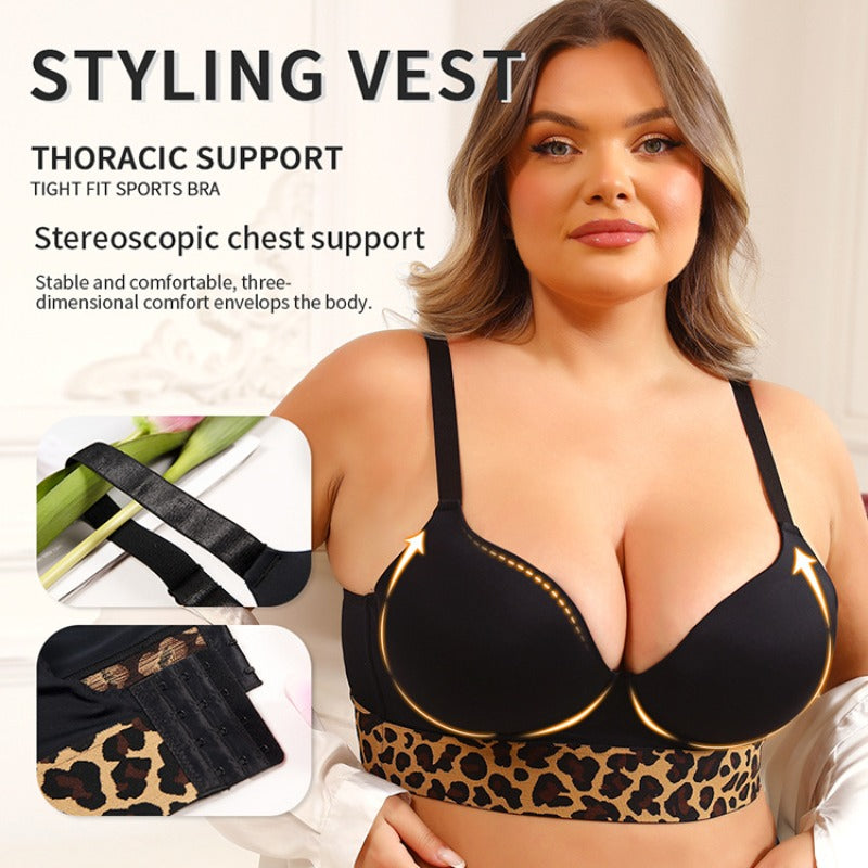 Full figure bra leopard print gathered and breathable
