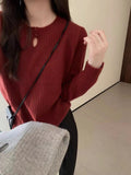 Women Knitwear Autumn and Winter Hollow-out Two-Button Sweater Loose Sweater