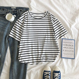 Women T-shirt Summer Stripes Short Sleeve Top Loose T-shirt
