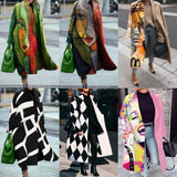 Women Trench Coat Autumn Long Sleeve Turn-down Collar Coat Printed Woolen plus Size Trench Coat