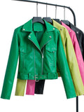 Women Leather Jacket PU Leather Women's Short Slim Jacket Motorcycle Leisure Leather Jacket