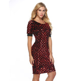 Women Evening Gown Puff Sleeve Sheath Sexy Sequins Dress