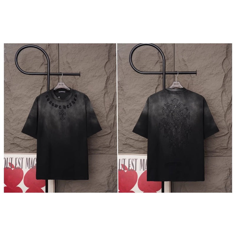 Ch hip-hop t shirts ch short-sleeved washed distressed laser burnt patch embroidery couple loosecasual high street