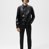 Men Motorcycle Jacket Autumn and Winter Imitation Leather Motorcycle Oblique Zipper Jacket Coat Leather Coat