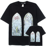 Hip-hop t-shirts, american high street retro abstract figure window print short sleeve tee, couple's top, summer half-sleeve t-shirt