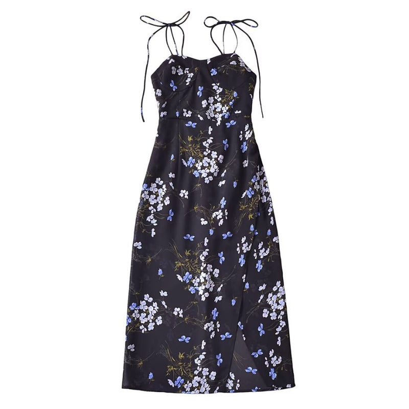 Women Dresses Summer Vintage Floral Sexy Slit Sling Dress (Xds0414)