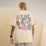 Men T Shirt Summer Multi-Color Retro Printed Font Short Sleeve