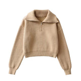 Women Sweater Knitwear Spring and Autumn Sweater Pullover Lapel Long-Sleeve Zipper Loose Bottoming Sweater