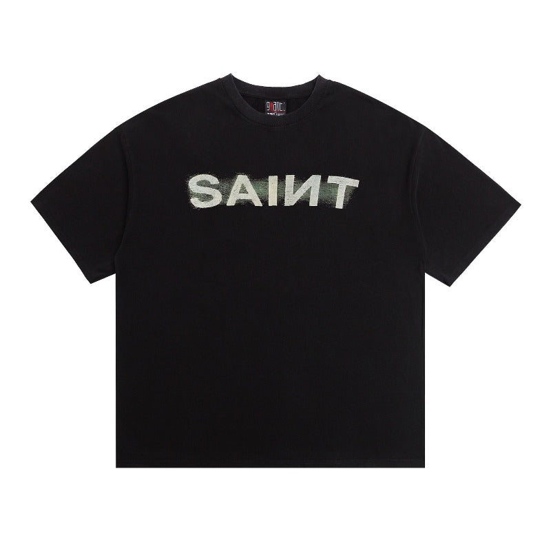 saint m t shirts s.m distressed letter graphic crew neck pullover short sleeve top