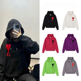 Heavy weight! ami arauneif wool hooded sweatshirt heartembroidersweaterlong sleevessweatshirtloose
