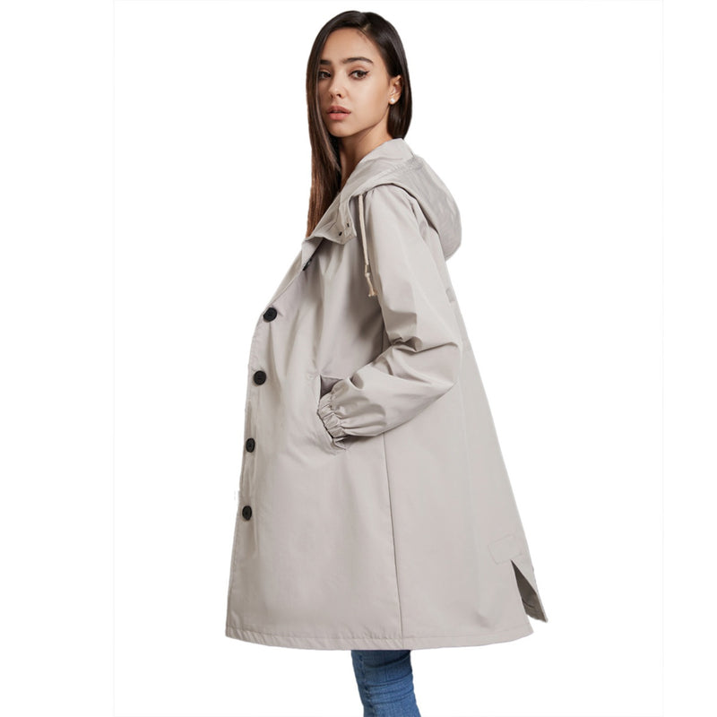 Women Trench Coat Autumn and Winter Waterproof Anorak Women's Casual Long Coat