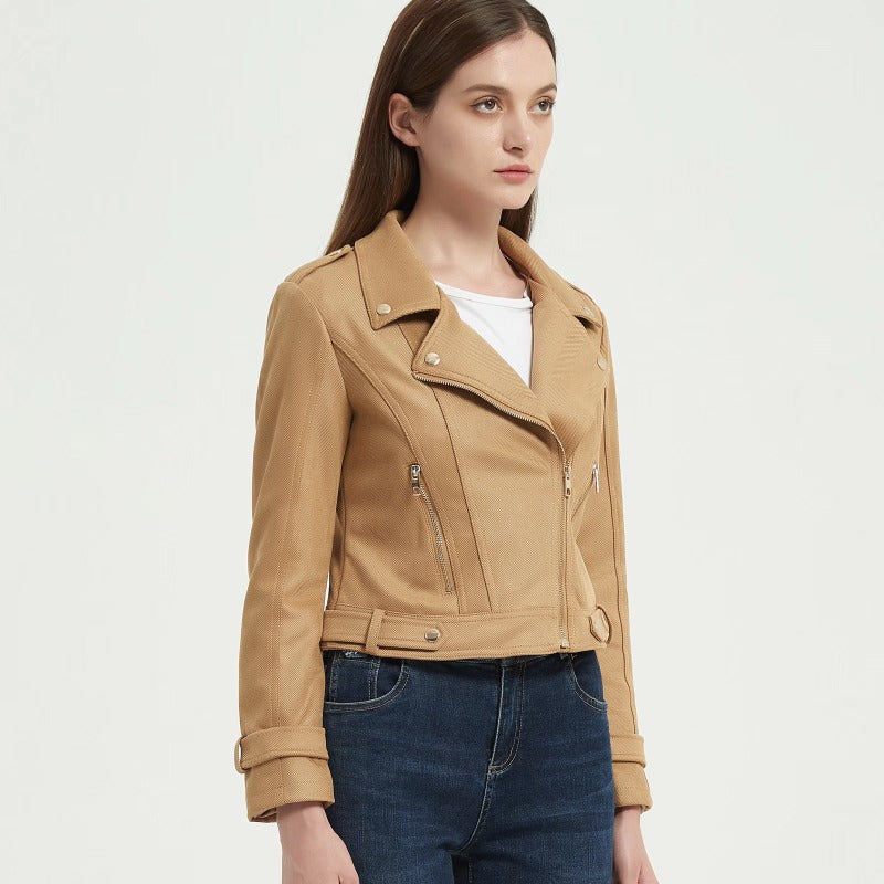 Women Leather Jacket Suede Jacket Autumn Motorcycle Clothing Short Jacket