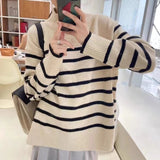 Women Knitted Pullover Striped Sweater Turtleneck Sweater