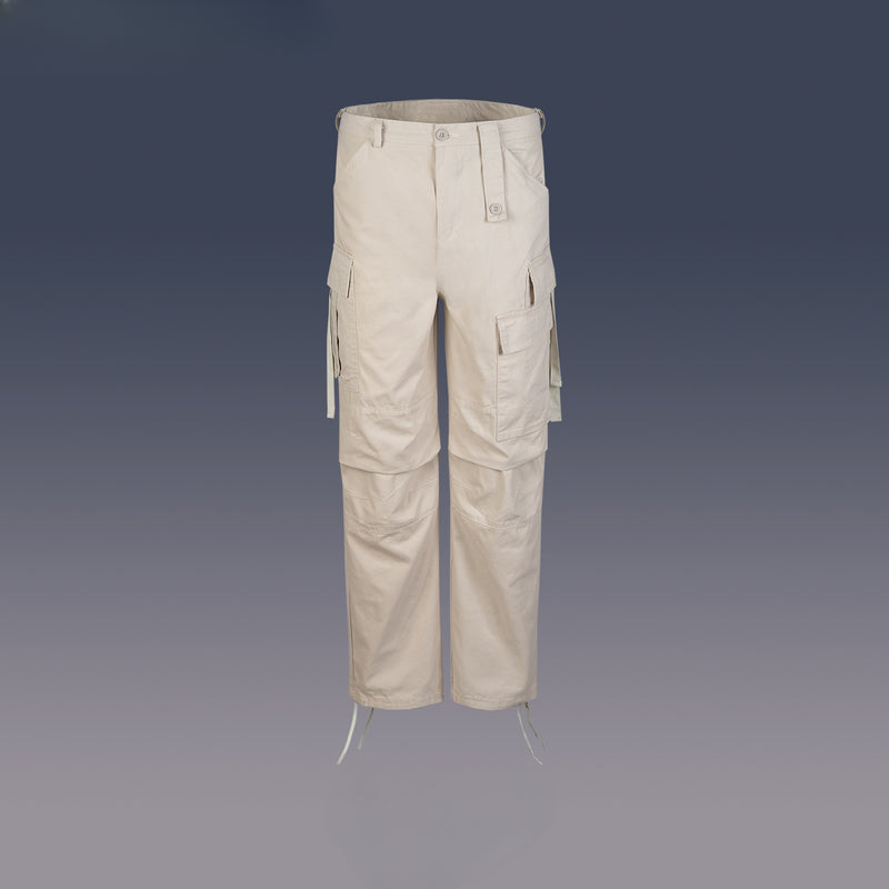 MIJKO Men Vintage Pants MIJKO streamer drawstring multi-pocket overalls trendy straight slacks