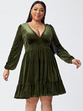 Women Dress Autumn and Winter V-neck Long Sleeve Sexy Velvet Dress