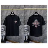 Ch hip-hop t shirts ch high street cross heavy industry handmade patch embroidery willow short sleeve loosecasualpure cotton american style