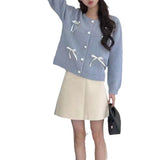 Women Knitwear Autumn Bowknot round Neck Sweater Loose Knitted Cardigan