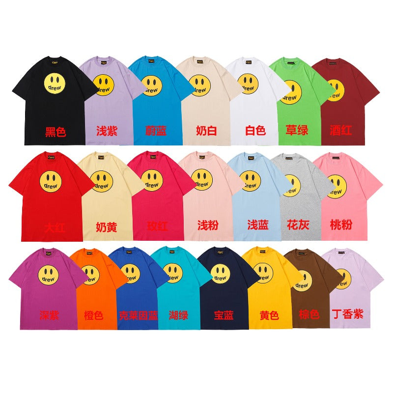 Drew house tshirt r collection d@ew smiley face letter print crew neck pullover short sleeve wholesale single piece