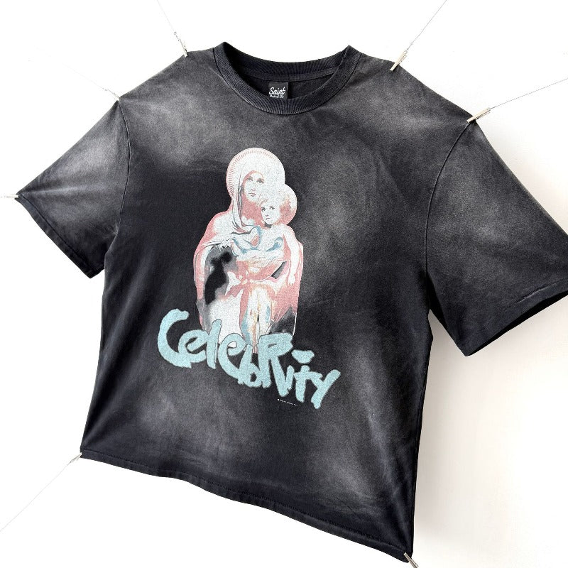 saint m t shirts s.m. virgin mary letter graphic crew neck pullover short sleeve t-shirt