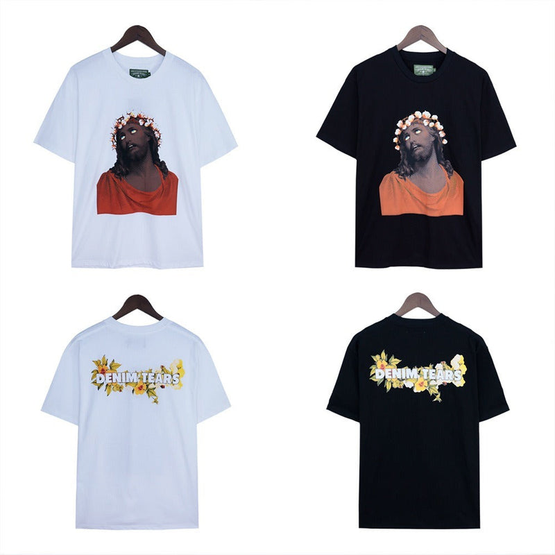 Denim Tears T Shirts Kapok Vintage Portrait Oil Painting Print Loose-Fitting Casual round-Neck Short Sleeve T-shirt