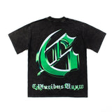 Hip-hop t-shirts: american streetwear rock 'n' roll vintage tv print, washed and distressed, trendy crew neck short sleeve tee