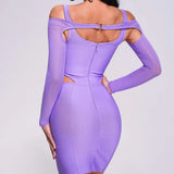 Women's Evening Dress Long Sleeve Mesh Dress Cutout Sling Dress Backless Hip Skirt