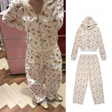 Ashley williams all-over deer print set - elastic waist retro casual sweatpants and hoodie - women's autumn/winter