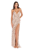 Women Evening Gown Sexy V-neck Strap Backless Sequins Dress