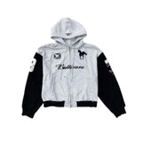 American street style letterembroider distressed hooded sweatshirt patchworkcontrast colorsense of designoutwear