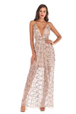 Women Evening Gown Sexy V-neck Backless Sequins Long Dress