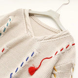 Women Sweater Knitwear Spring/Autumn V-neck Loose-Fitting Tassel Pullover Knitted Sweater