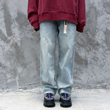 Men Jeans Retro Washed Distressed Nostalgic Hip Hop Loose Jeans