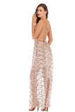 Women Evening Gown Sexy V-neck Backless Sequins Long Dress