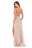 Women Evening Gown Sexy V-neck Strap Backless Sequins Dress