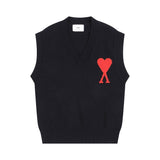 Ami heartfelt autumn/winter loose-fit versatile knit vest - blue & pink jacquard v-neck cardigan - couple's style for women