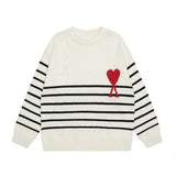 Ami araunrifheart jacquard round neck stripessweaterfall and winterknitting shirt loose woolen sweater couple
